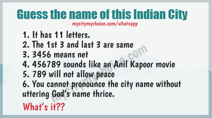 Guess the name of this Indian city | Whatsapp Puzzle