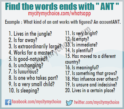 Find the words ends with " ANT " - Whatsapp Puzzle