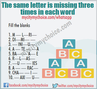 The same letter is missing three times in each word whatsapp puzzle
