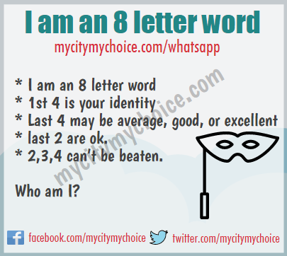 I am an 8 letter word : 1st 4 is your identity - Whatsapp Puzzle