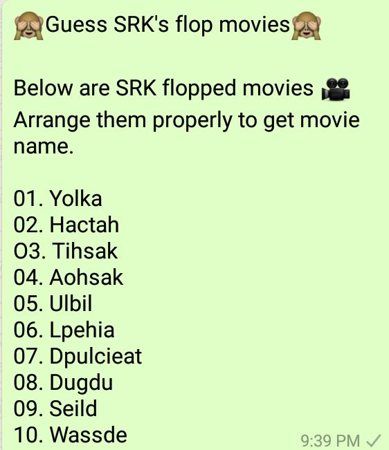 Guess SRK's flop movies - Whatsapp Puzzle