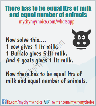 Now there has to be equal ltrs of milk and equal number of animals - Whatsapp Puzzle