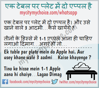 एक टेबल पर प्लेट में दो एप्पल है Ek table par plate mein do Apple hai - Whatsapp Puzzles