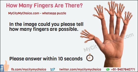 Here is an interested image in-front of you. Something unusual right? You need to solve this puzzle within 10 seconds and tell how many fingers are there on the image. Your time starts now...