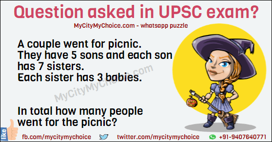 A couple went for picnic. They have 5 sons and each son has 7 sisters. Each sister has 3 babies. In total how many people went for the picnic?