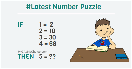 IF 1 = 2, 2 = 10, 3 = 30, 4 = 68 THEN 5 = ?? #Number Puzzle