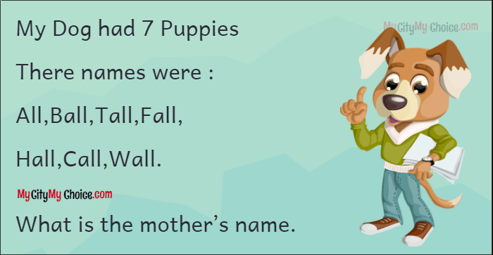 My Dog had 7 Puppies There names were : All,Ball,Tall,Fall, Hall,Call,Wall. What is the mother’s name.