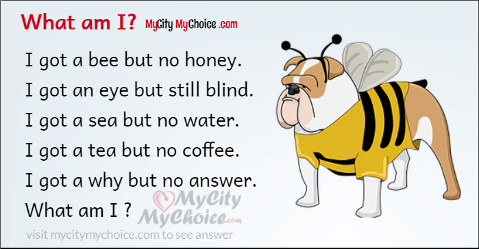 I got a bee but no honey. I got an eye but still blind. I got a sea but no water. I got a tea but no coffee. I got a why but no answer. What am I ?